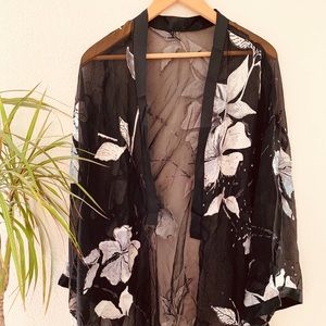 Sheer Black Floral Kimono